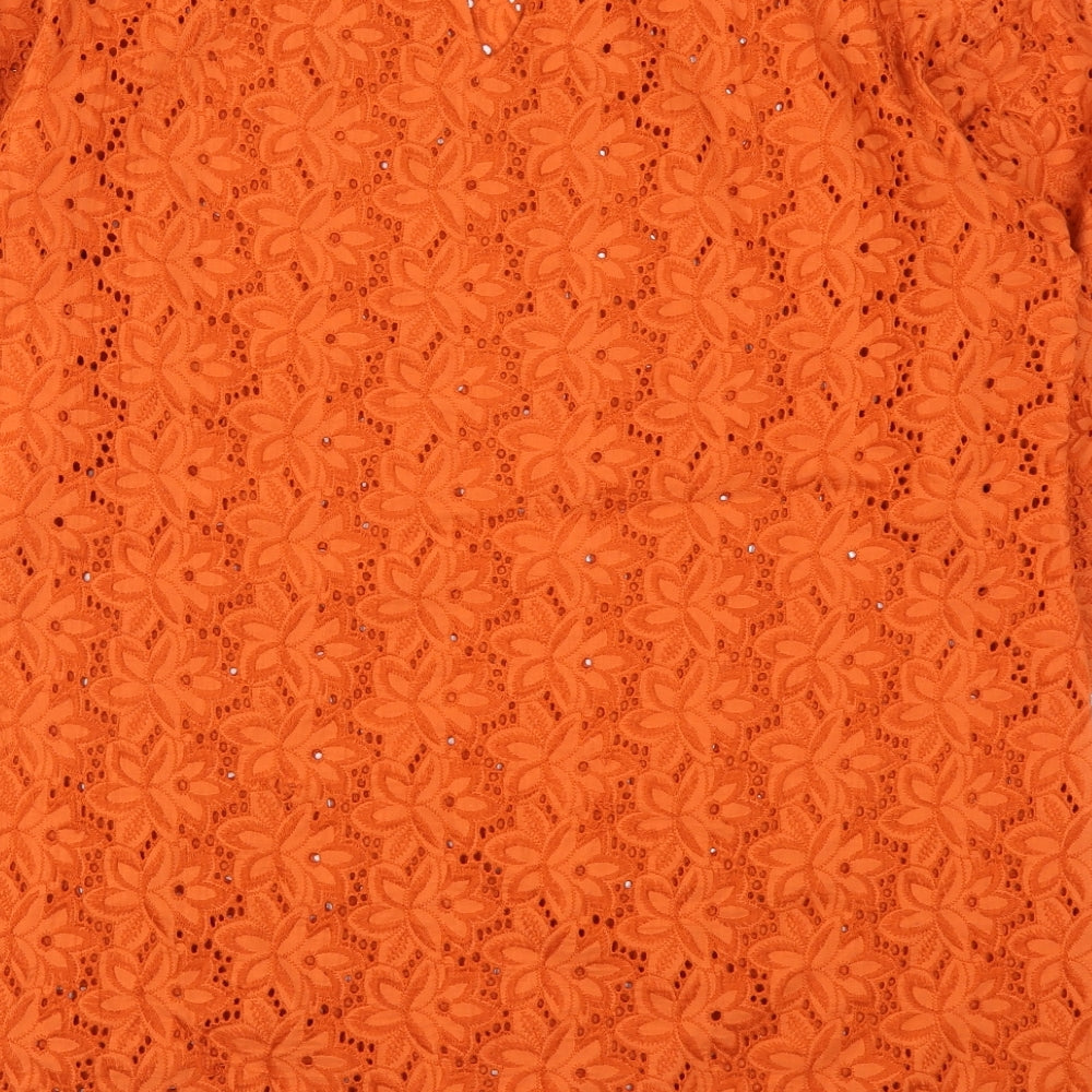 Wallis Womens Orange Floral Lace Basic T-Shirt Size 18