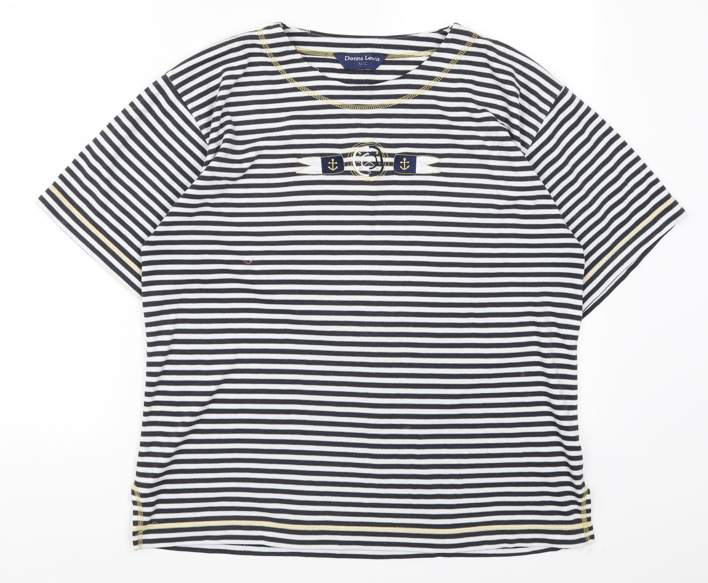 Donna Lewis Womens Blue Striped  Basic T-Shirt Size M  - Anchor Print