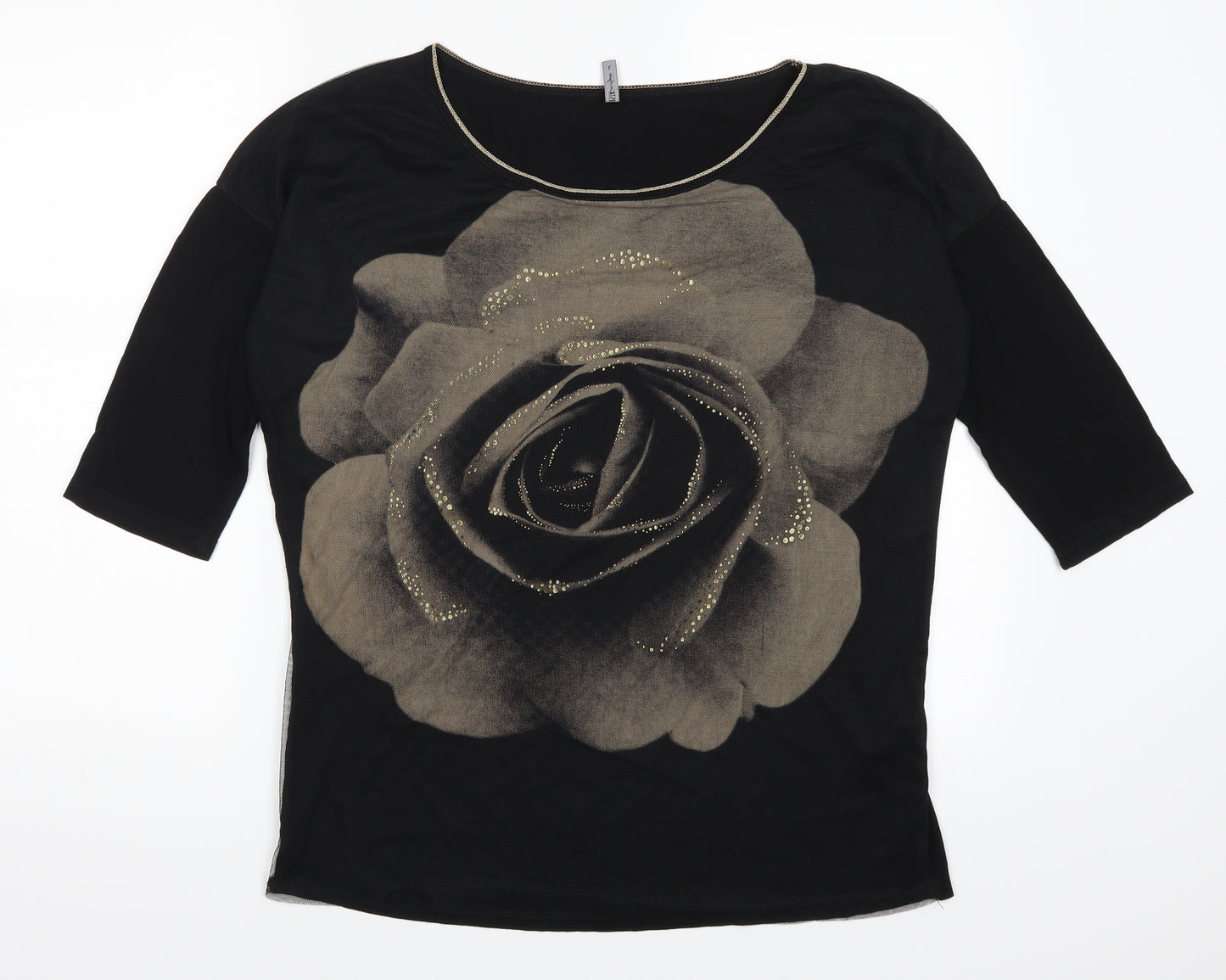 Edista Womens Black Floral  Basic T-Shirt Size L