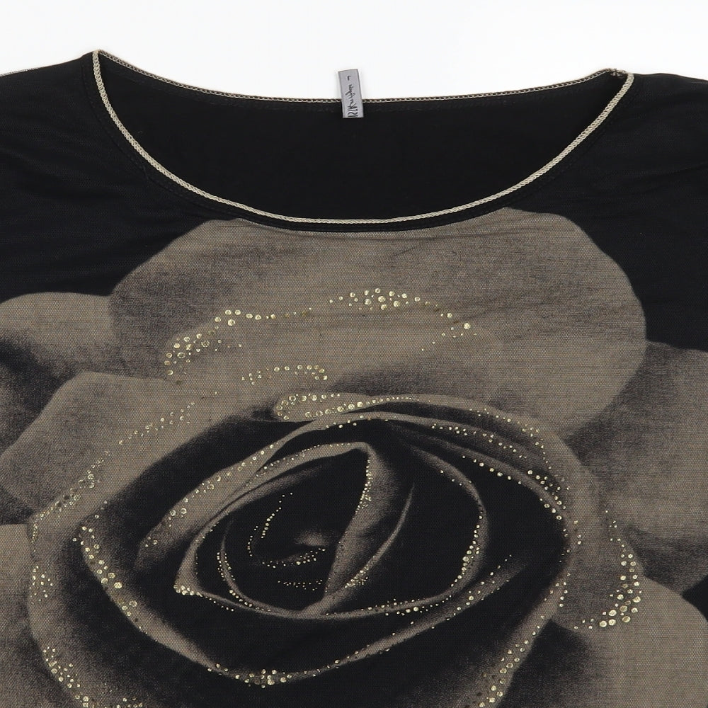 Edista Womens Black Floral  Basic T-Shirt Size L