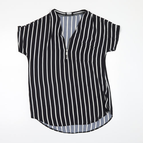 Select Womens Black Striped  Tunic Blouse Size 6
