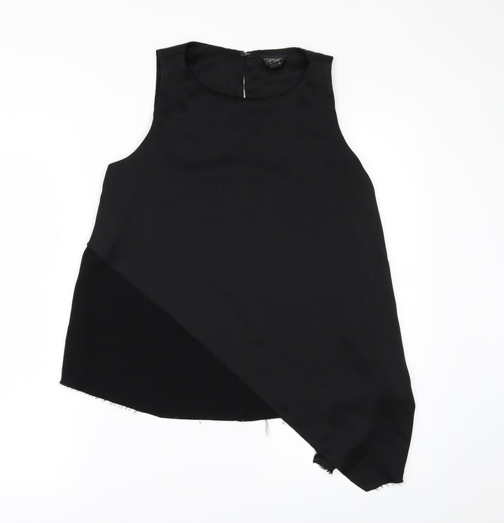 Topshop Womens Black   Camisole Blouse Size 8  - SHAPED FRAYED HEM