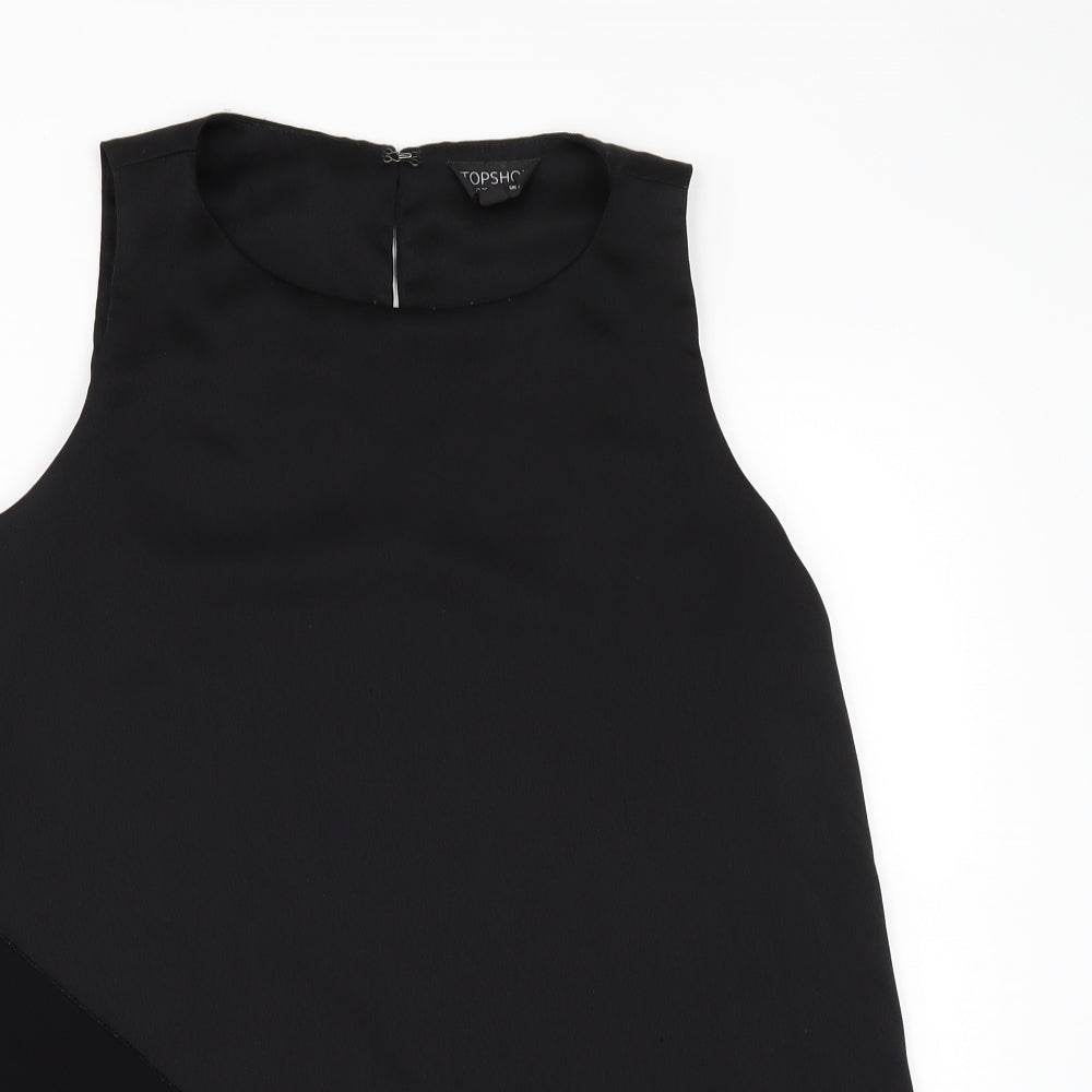 Topshop Womens Black   Camisole Blouse Size 8  - SHAPED FRAYED HEM