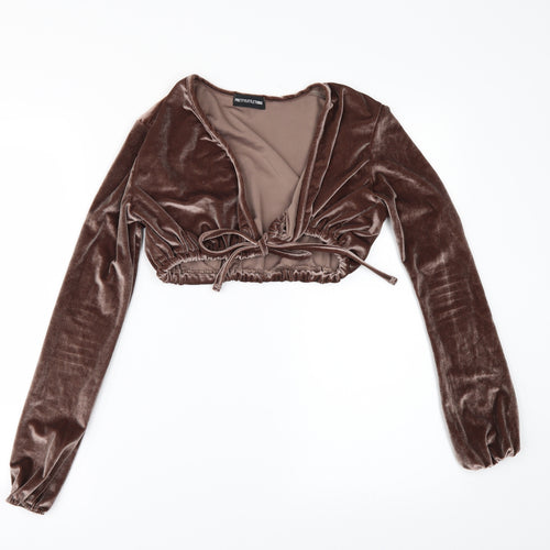 PRETTYLITTLETHING Womens Brown   Cropped Blouse Size 6  - CROPPED