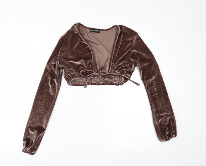 PRETTYLITTLETHING Womens Brown Cropped Blouse Size 6 - CROPPED