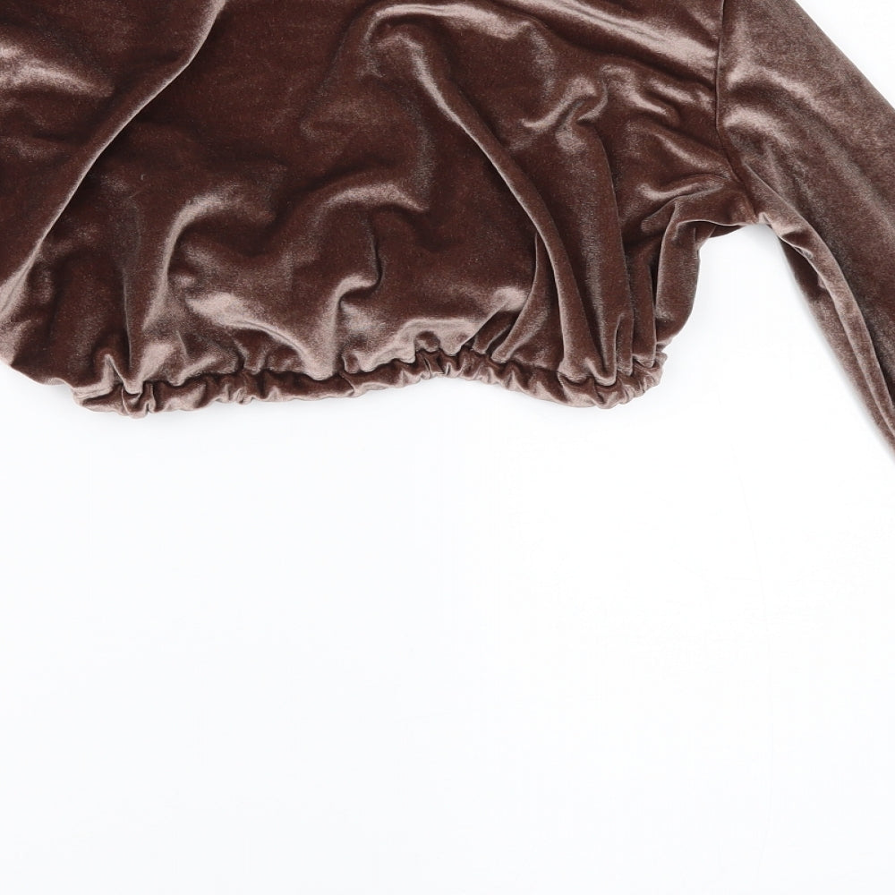 PRETTYLITTLETHING Womens Brown   Cropped Blouse Size 6  - CROPPED