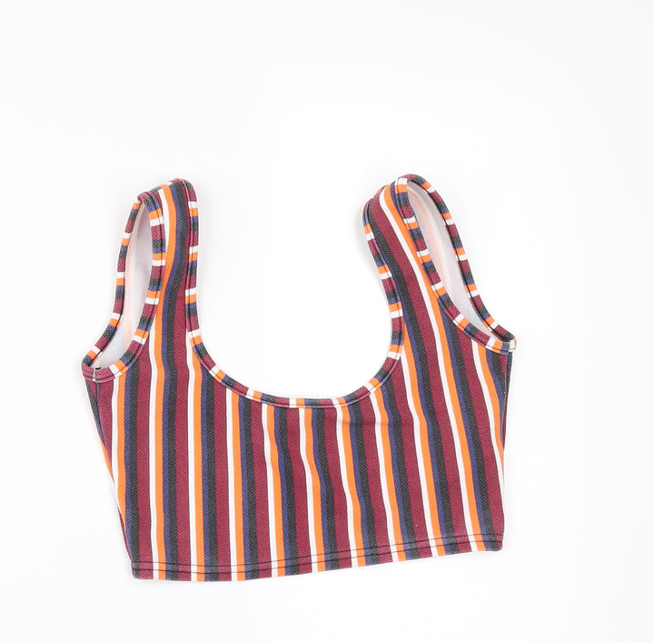 Boohoo Womens Multicoloured Striped Cropped T-Shirt Size 6