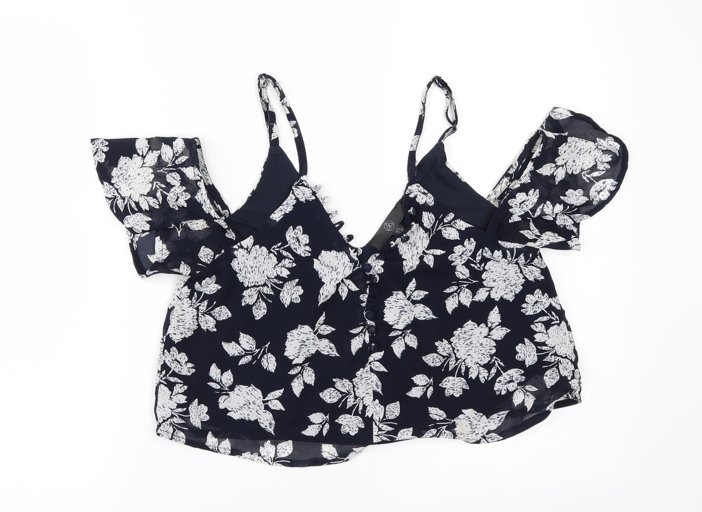 Missguided Womens Blue Floral  Cropped Blouse Size 8  - COLD SHOULDER