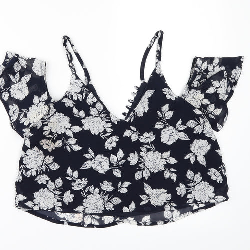 Missguided Womens Blue Floral  Cropped Blouse Size 8  - COLD SHOULDER