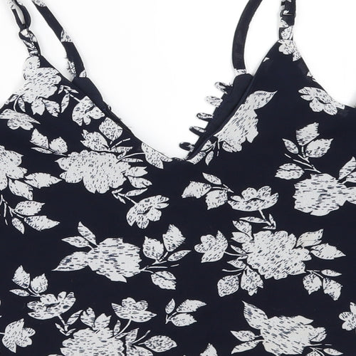 Missguided Womens Blue Floral  Cropped Blouse Size 8  - COLD SHOULDER