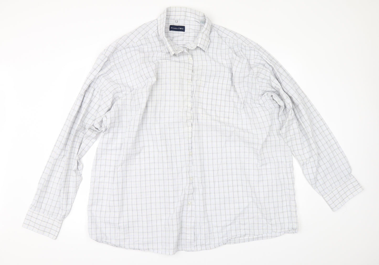 Double TWO Mens White Check   Button-Up Size 18.5