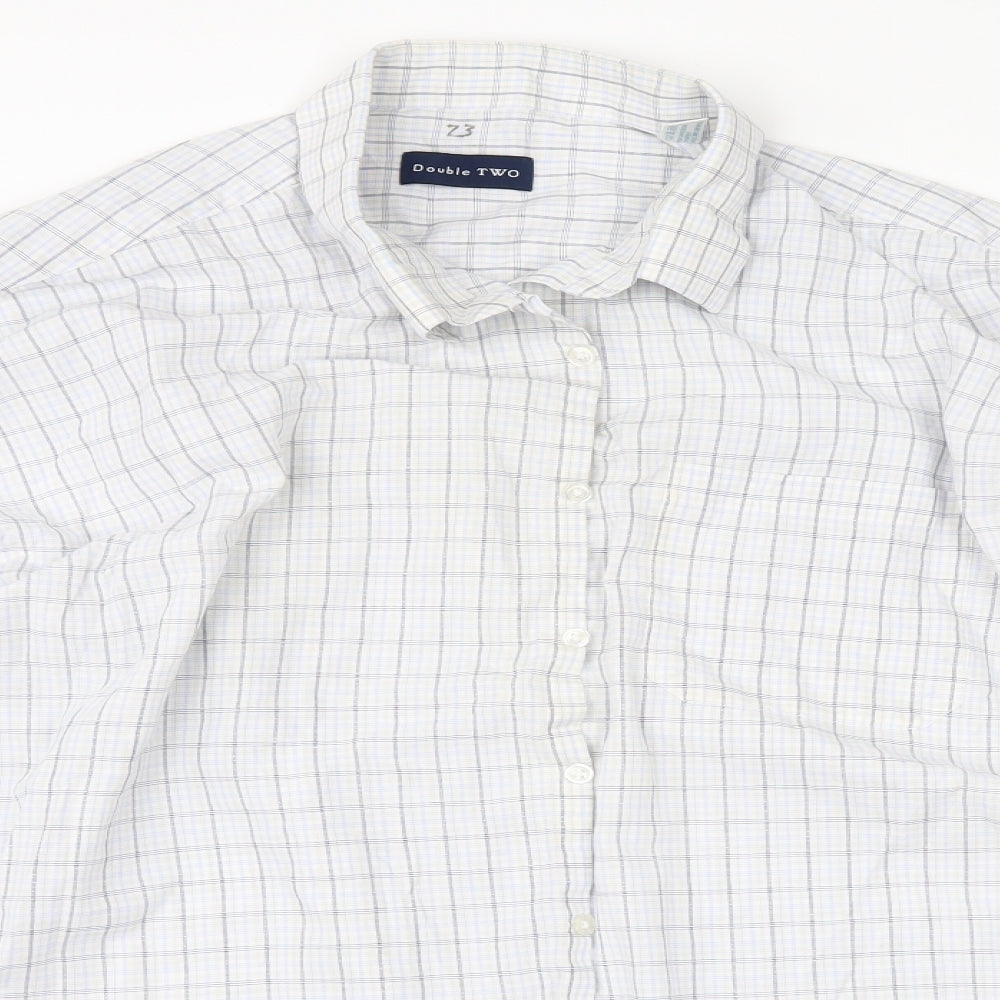 Double TWO Mens White Check   Button-Up Size 18.5