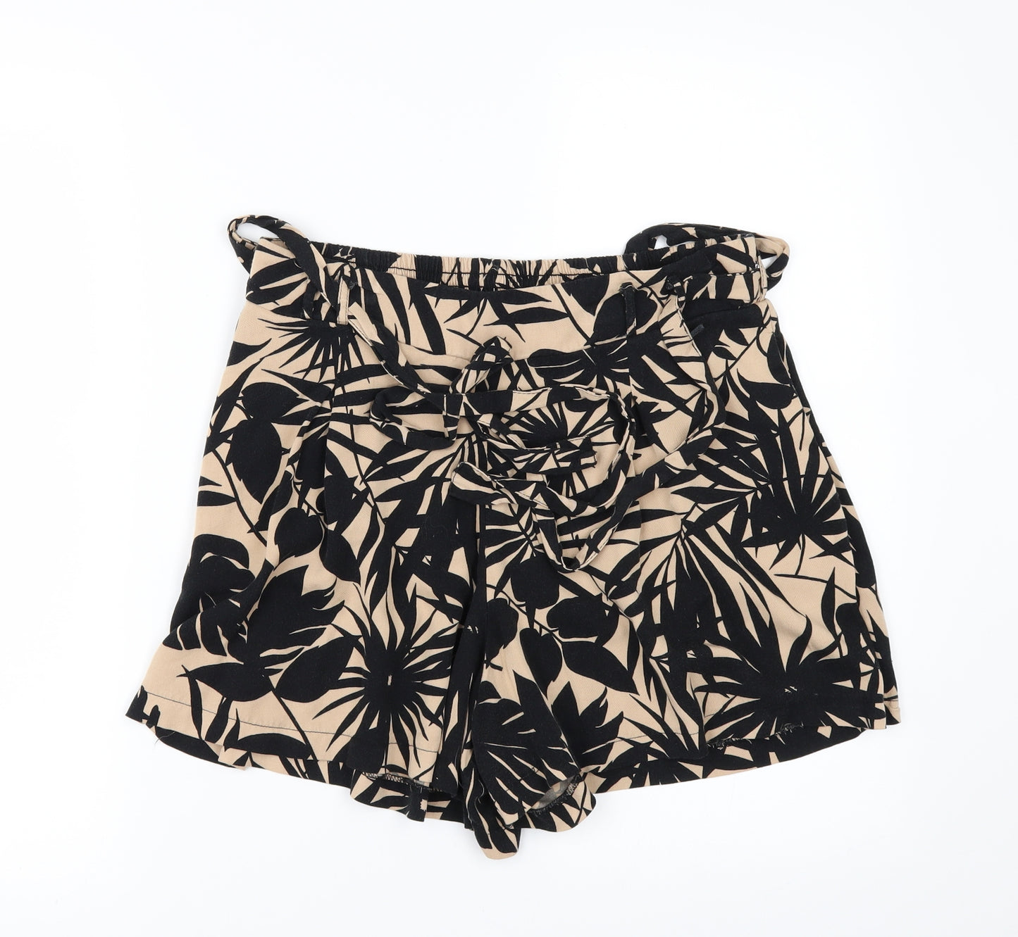 TU Womens Beige Floral  Paperbag Shorts Size 10