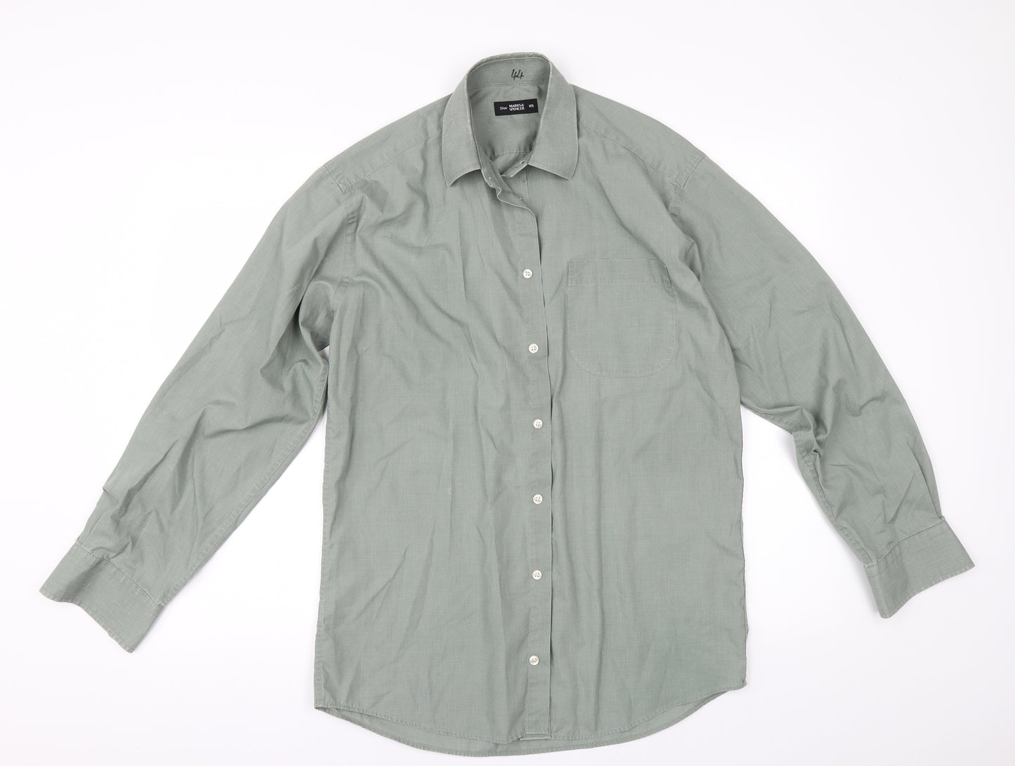 Marks and Spencer Mens Green    Button-Up Size 14.5