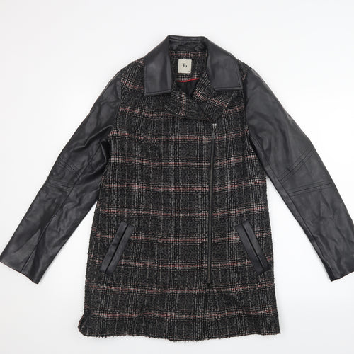 TU Womens Black Geometric  Jacket Coat Size 10