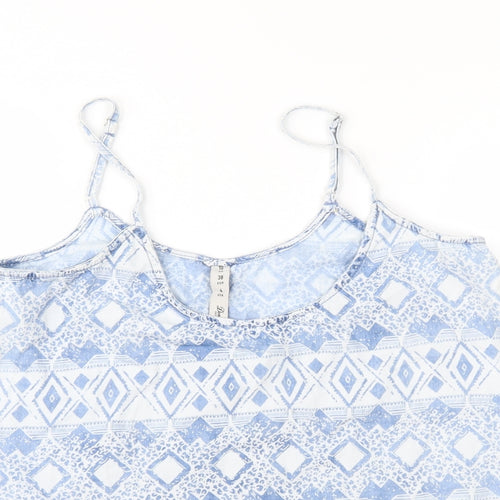 Denim & Co. Womens Blue Geometric  Basic Blouse Size 10