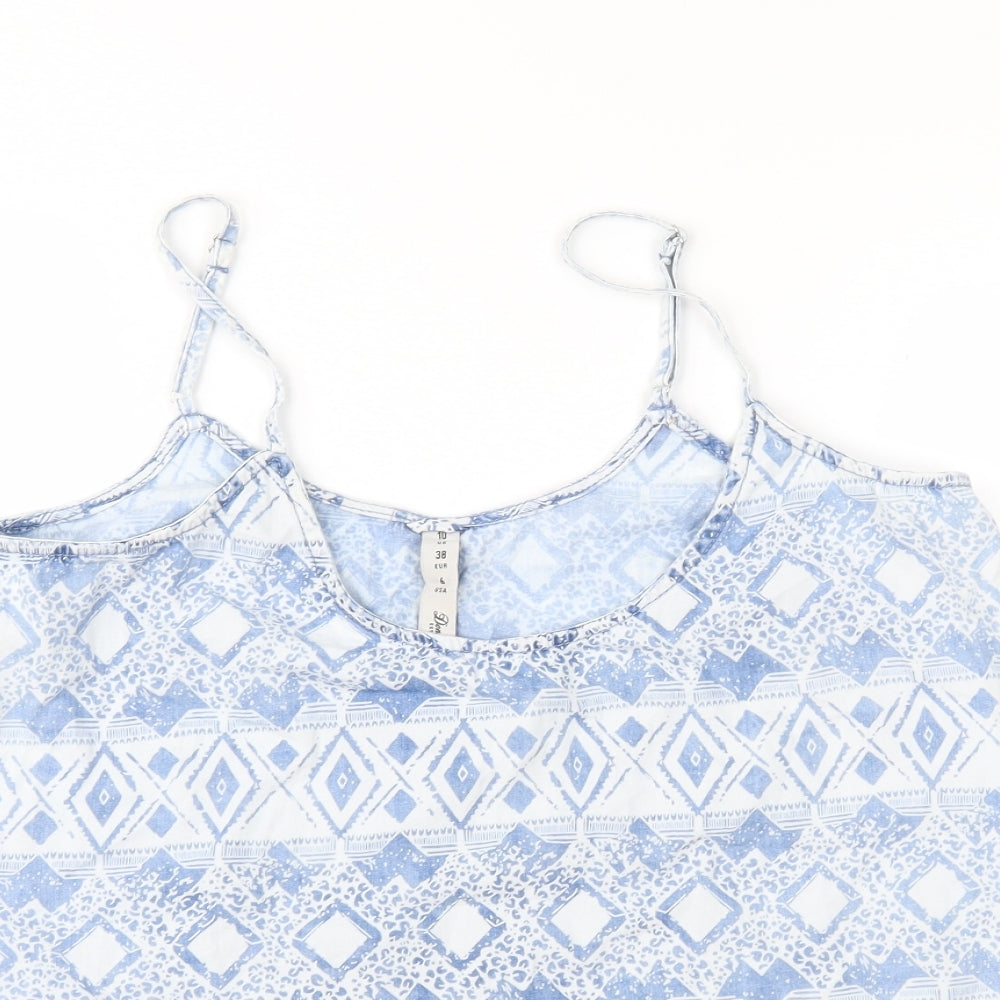 Denim & Co. Womens Blue Geometric  Basic Blouse Size 10