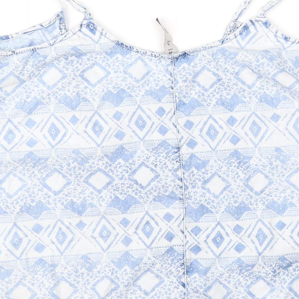 Denim & Co. Womens Blue Geometric  Basic Blouse Size 10