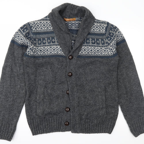 Mundo Mens Grey Fair Isle  Cardigan Jumper Size M