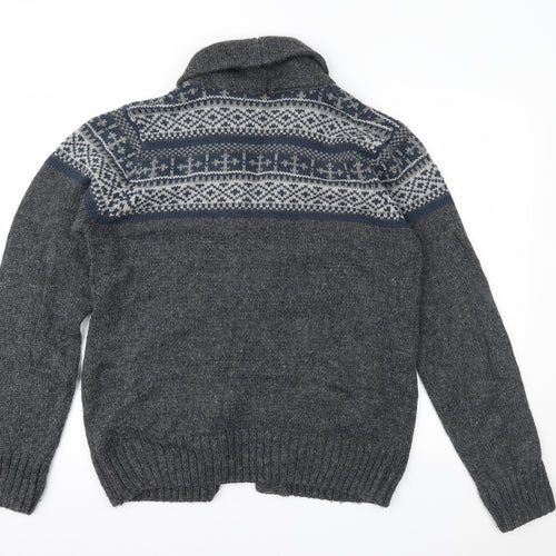 Mundo Mens Grey Fair Isle  Cardigan Jumper Size M