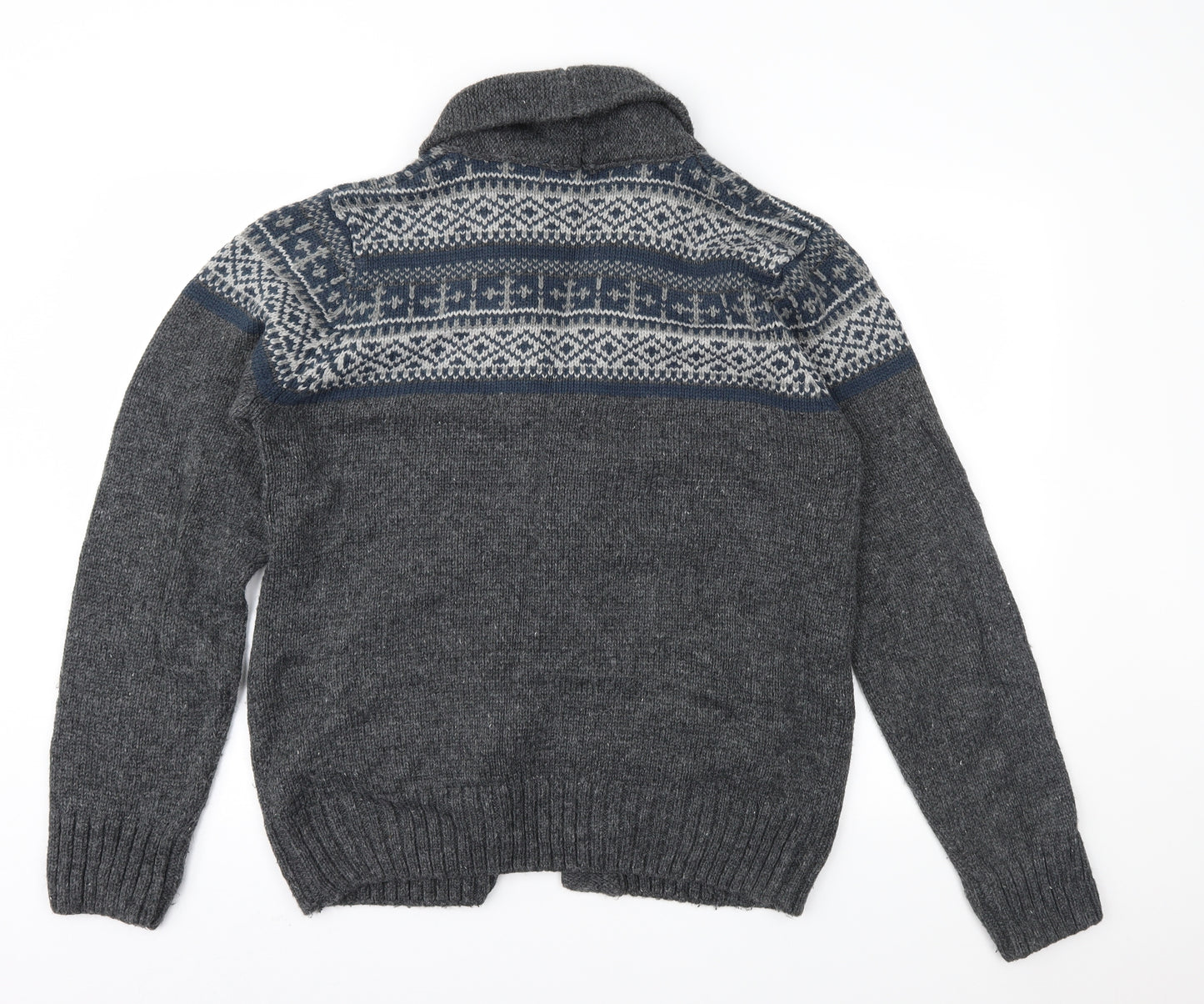 Mundo Mens Grey Fair Isle  Cardigan Jumper Size M