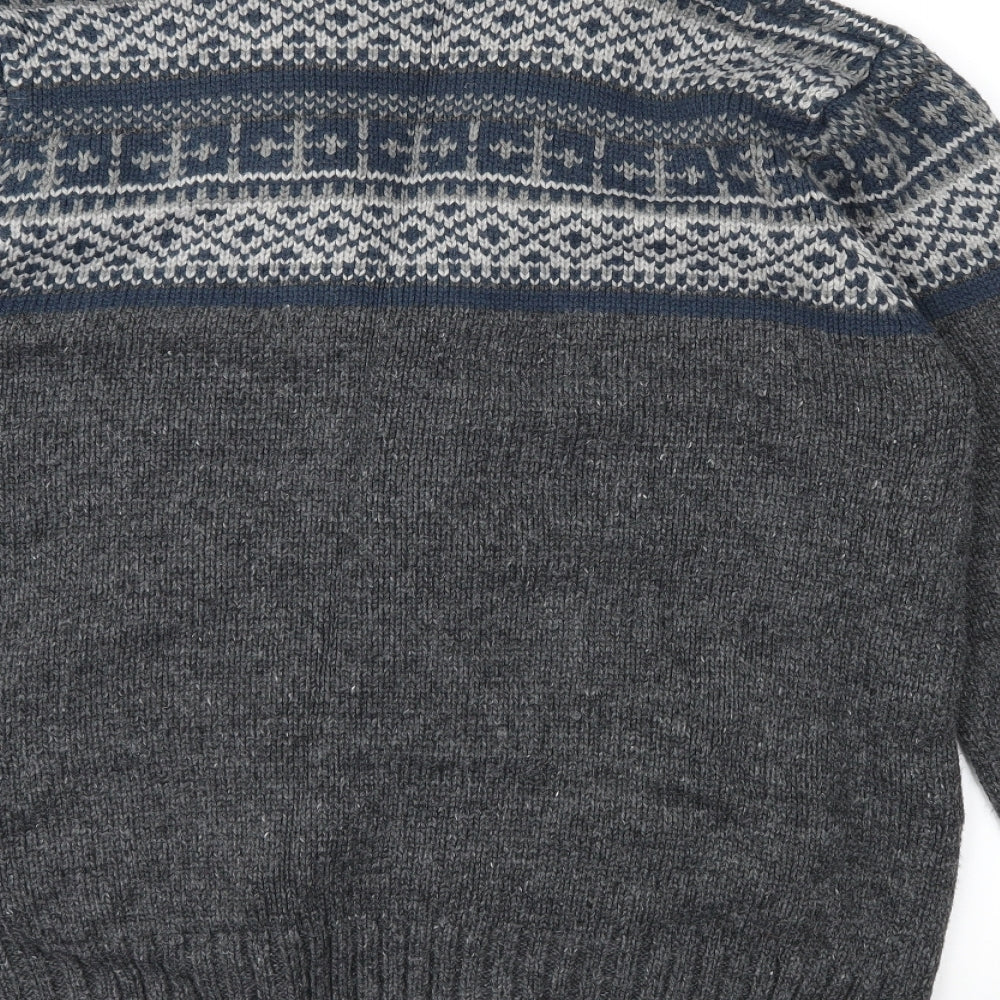 Mundo Mens Grey Fair Isle  Cardigan Jumper Size M