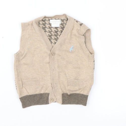 mamas & papas Boys Brown Fair Isle  Cardigan Jumper Size 3-6 Months