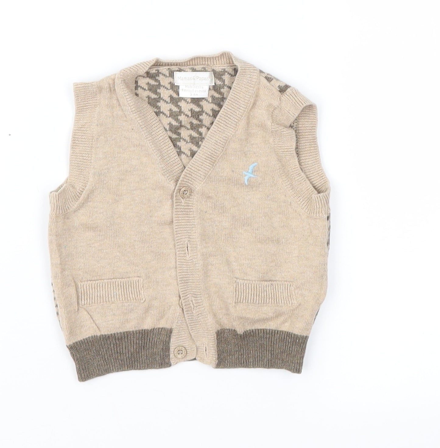 mamas & papas Boys Brown Fair Isle  Cardigan Jumper Size 3-6 Months