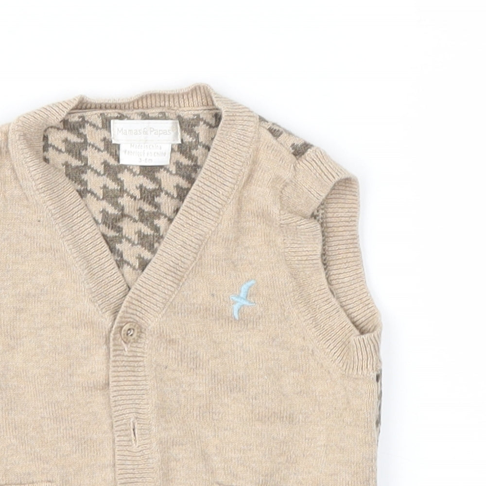 mamas & papas Boys Brown Fair Isle  Cardigan Jumper Size 3-6 Months