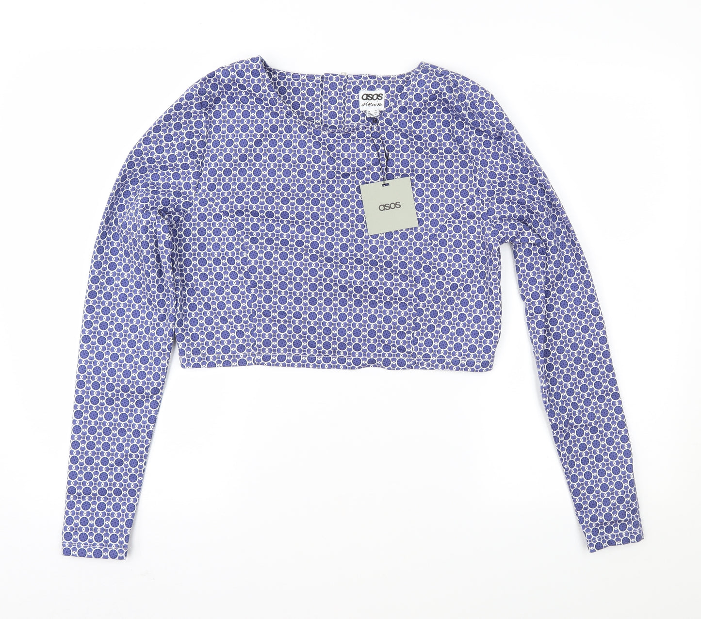 ASOS Womens Blue Geometric  Cropped Blouse Size 16