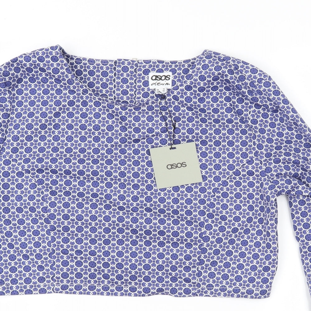 ASOS Womens Blue Geometric  Cropped Blouse Size 16