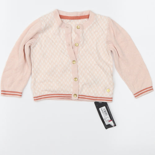 Marks and Spencer Girls Pink Geometric  Cardigan Jumper Size 3-6 Months