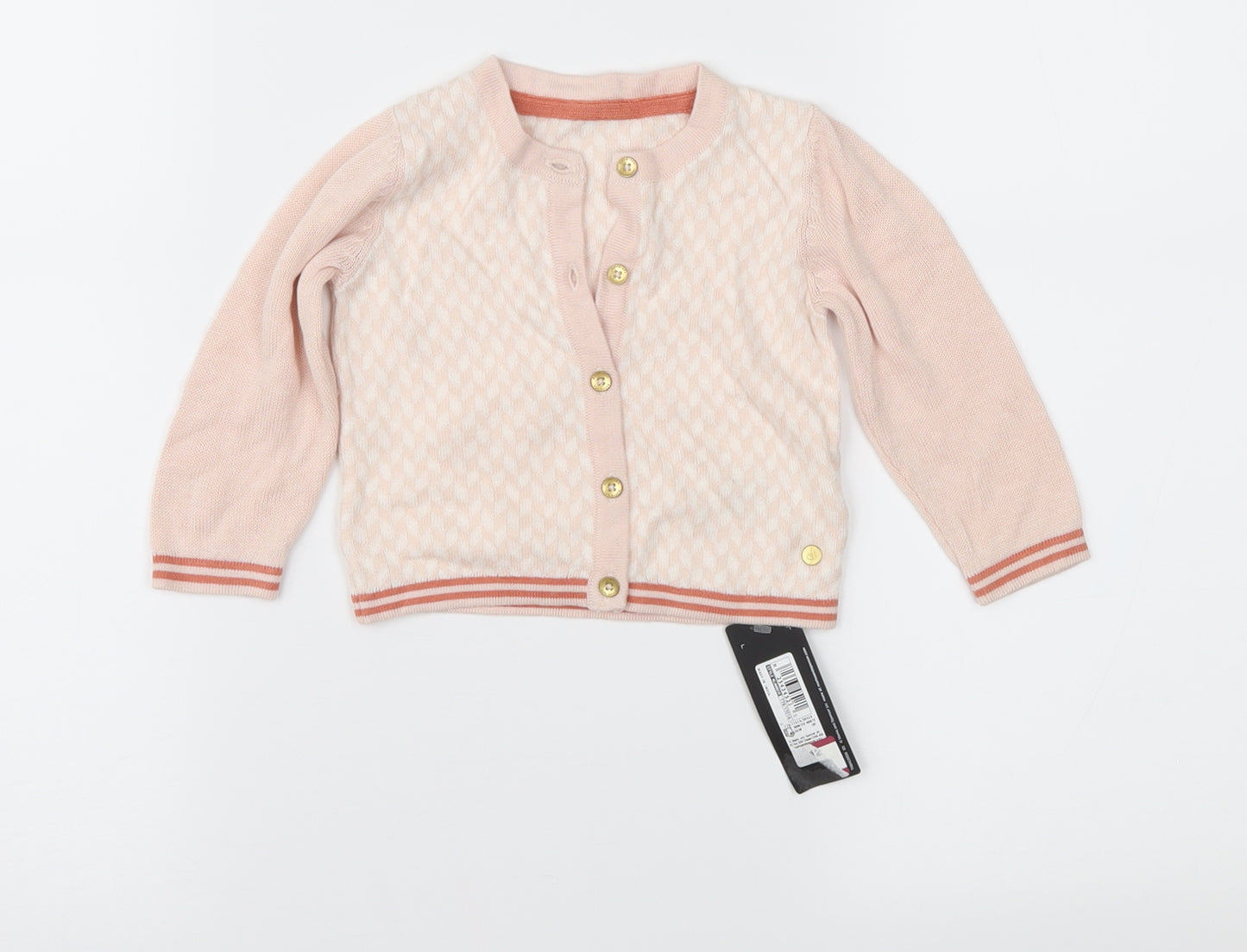 Marks and Spencer Girls Pink Geometric  Cardigan Jumper Size 3-6 Months
