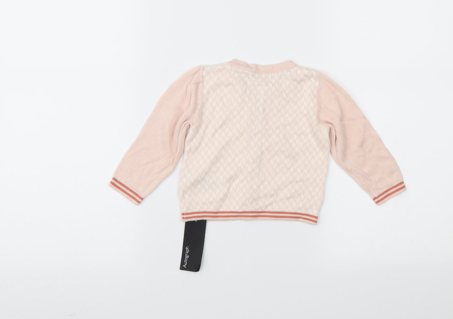 Marks and Spencer Girls Pink Geometric  Cardigan Jumper Size 3-6 Months