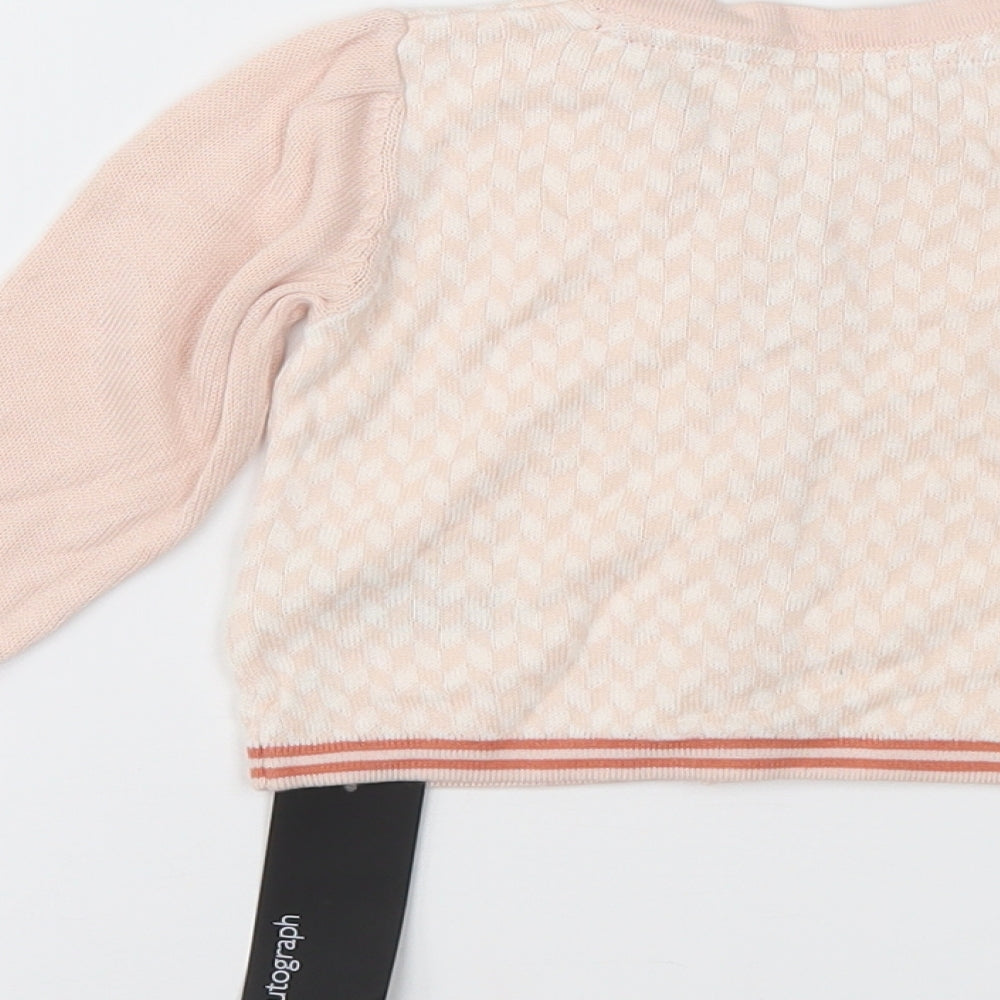 Marks and Spencer Girls Pink Geometric  Cardigan Jumper Size 3-6 Months