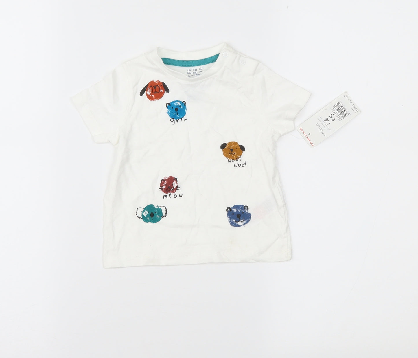 F&F Boys White   Basic T-Shirt Size 6-9 Months