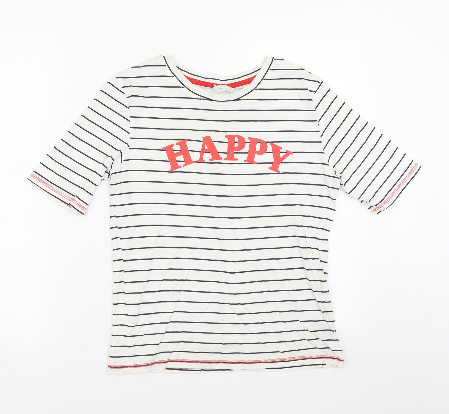 Marks and Spencer Womens White Striped  Top Pyjama Top Size 8  - happy