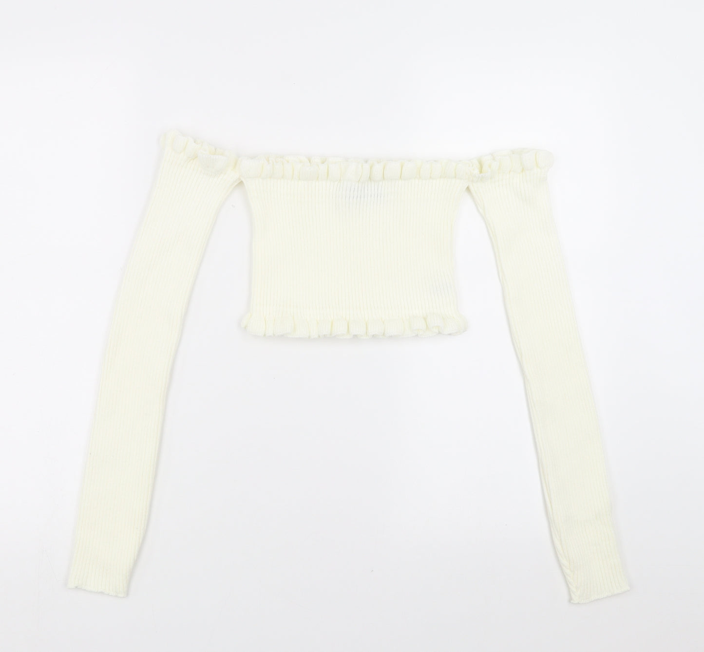 PRETTYLITTLETHING Womens Ivory   Pullover Jumper Size 8  - cropped off the shoulder