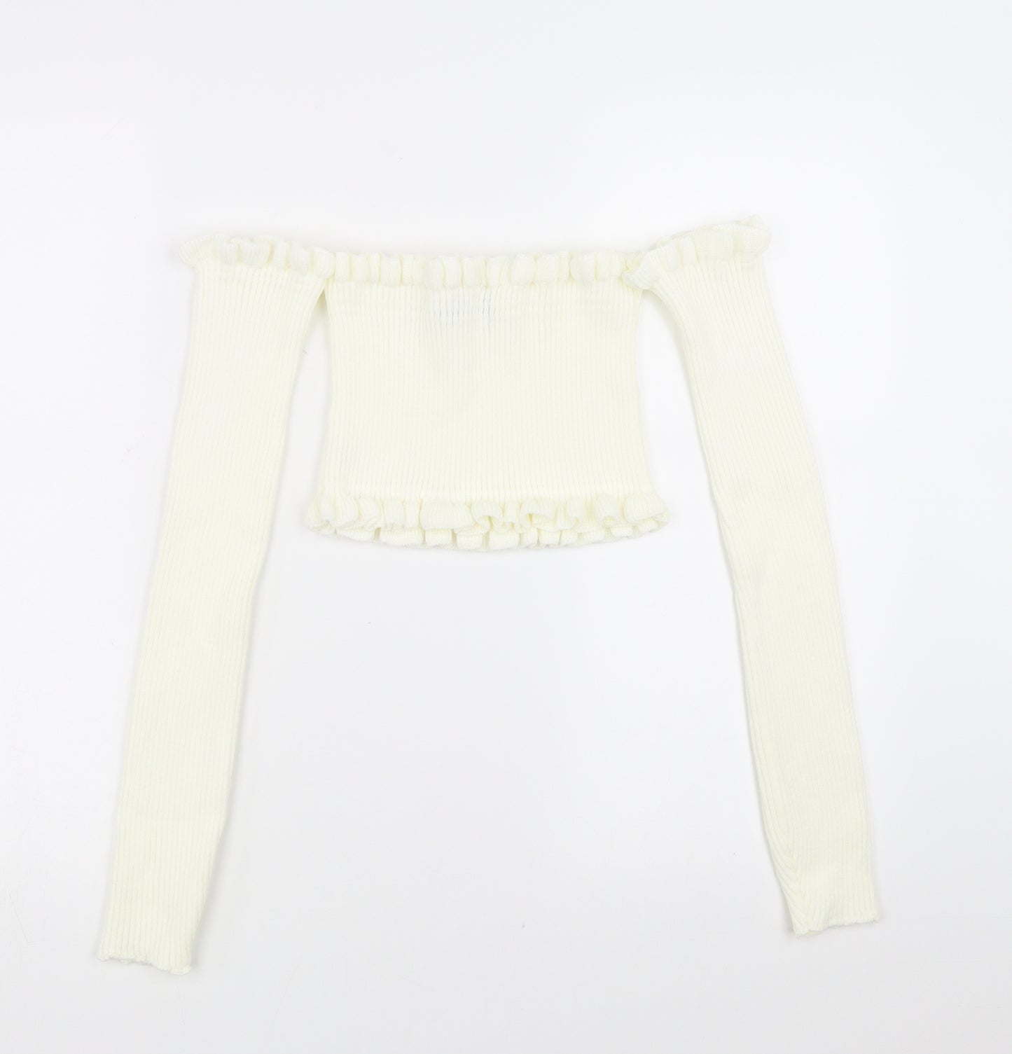PRETTYLITTLETHING Womens Ivory   Pullover Jumper Size 8  - cropped off the shoulder