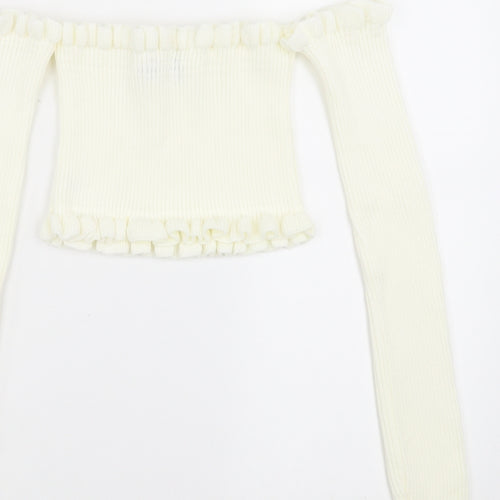 PRETTYLITTLETHING Womens Ivory   Pullover Jumper Size 8  - cropped off the shoulder