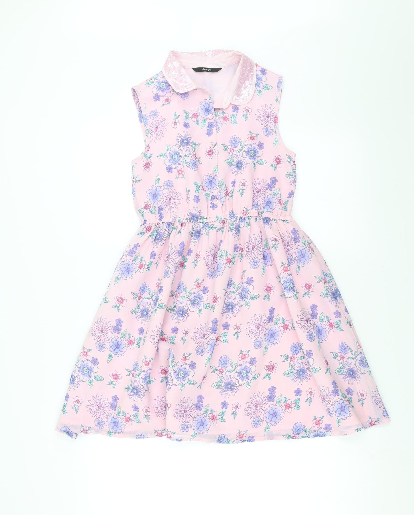 George Girls Pink Floral  Fit & Flare  Size 10-11 Years