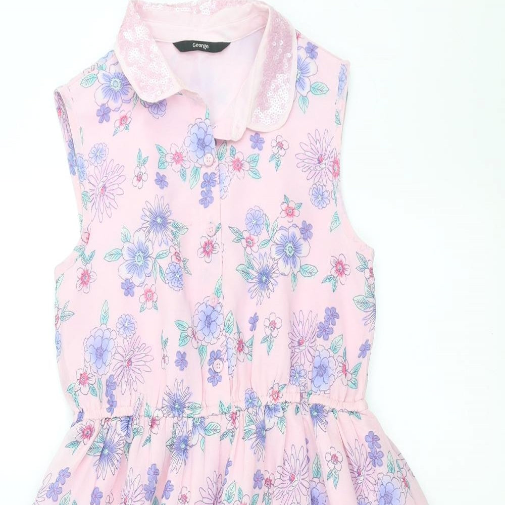 George Girls Pink Floral  Fit & Flare  Size 10-11 Years
