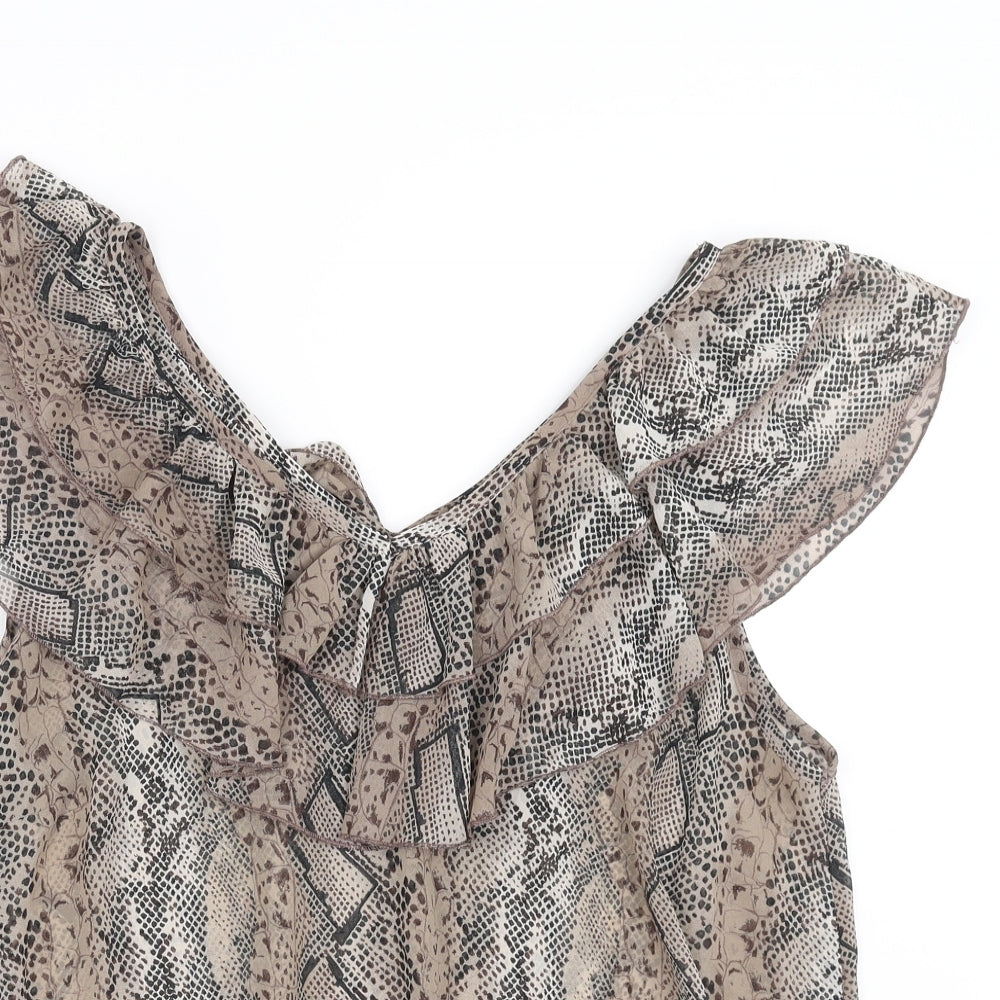 et vous Womens Brown Animal Print  Basic Blouse Size 16
