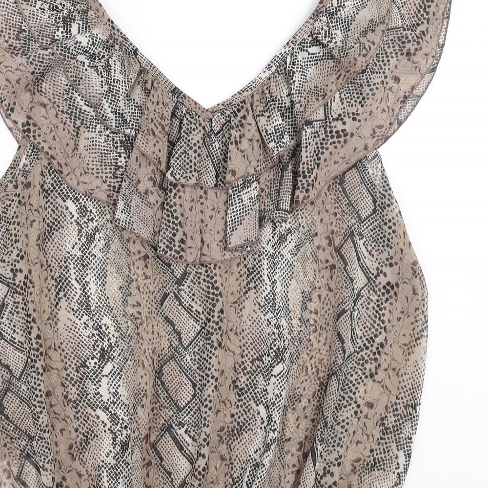 et vous Womens Brown Animal Print  Basic Blouse Size 16