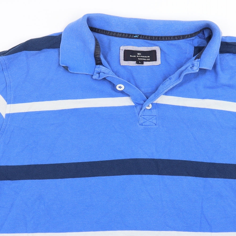 Marks and Spencer Mens Blue Striped   Polo Size L  - Tailored fit