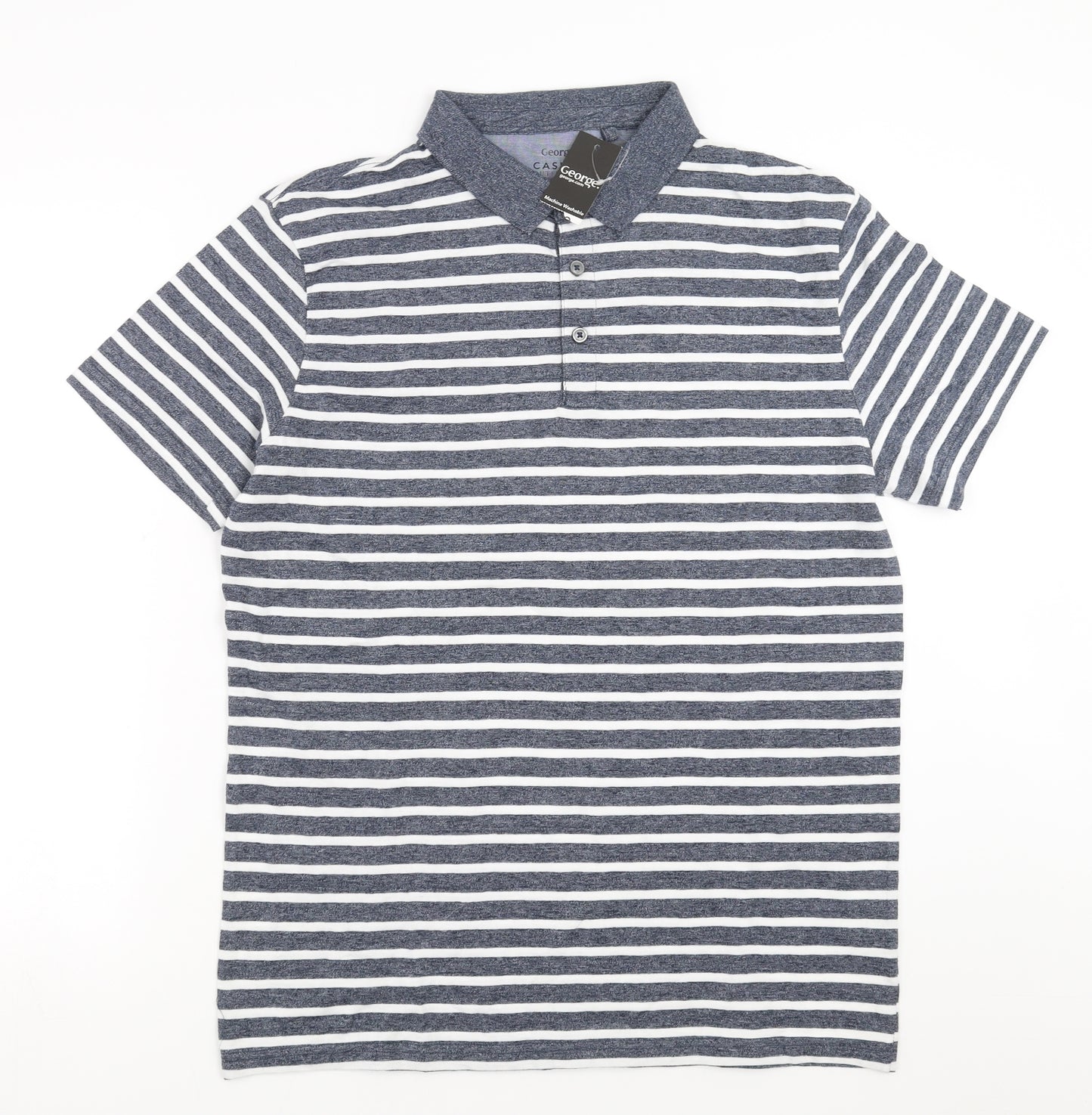 George Mens Blue Striped   Polo Size L