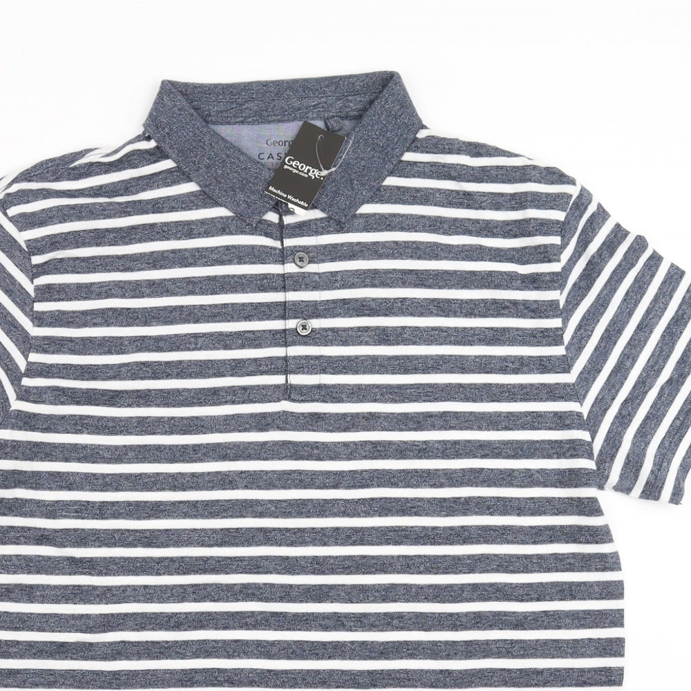 George Mens Blue Striped   Polo Size L
