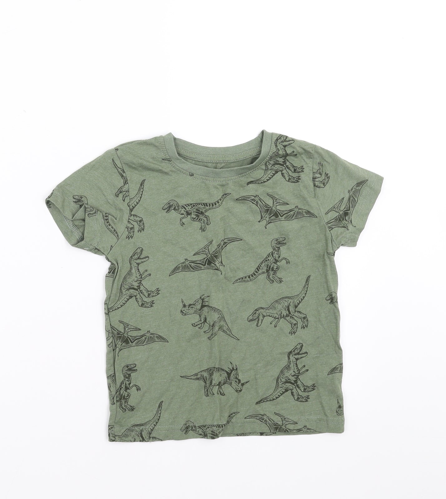Primark Boys Green   Basic T-Shirt Size 3-4 Years  - dinosaur