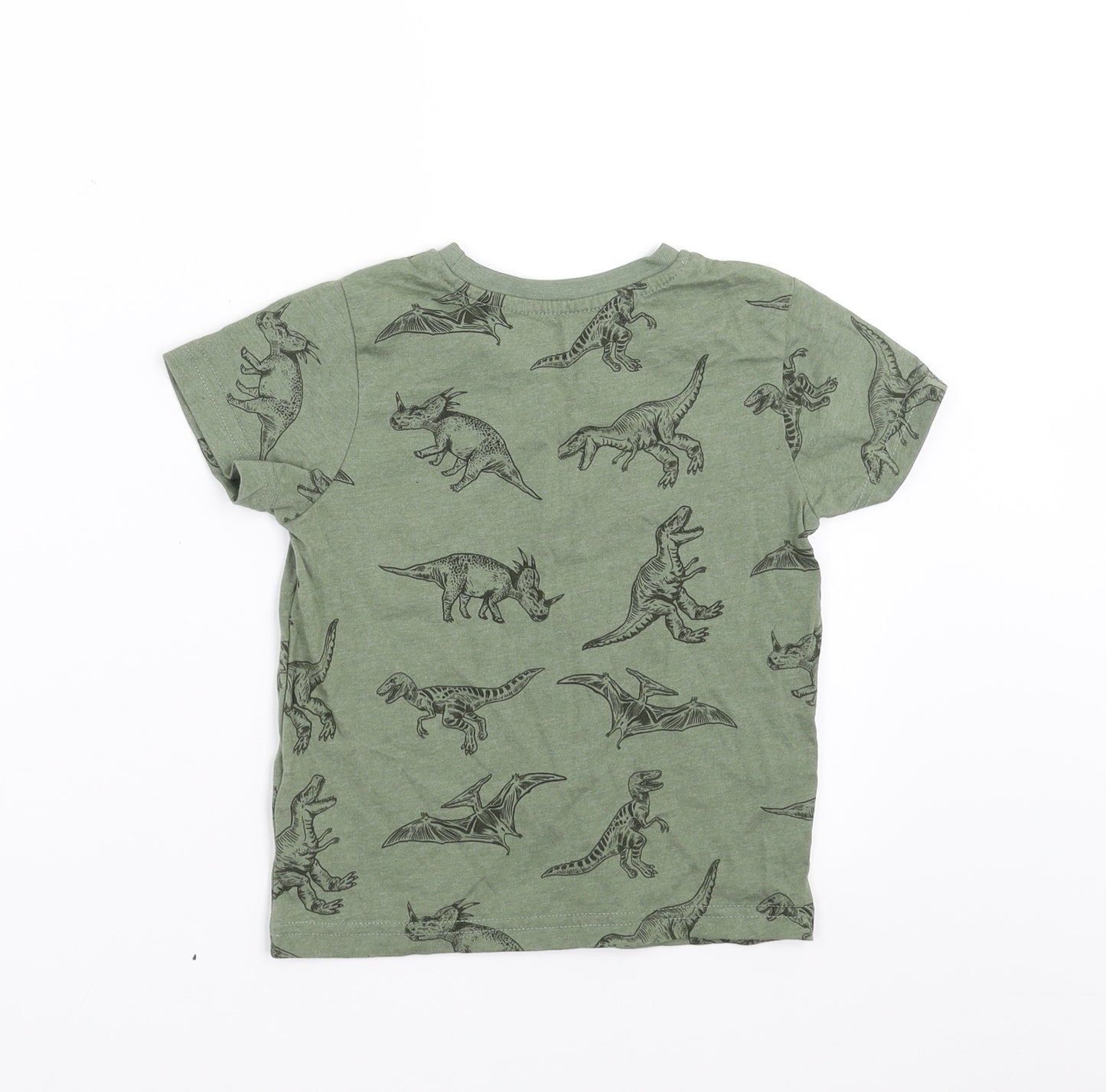 Primark Boys Green   Basic T-Shirt Size 3-4 Years  - dinosaur