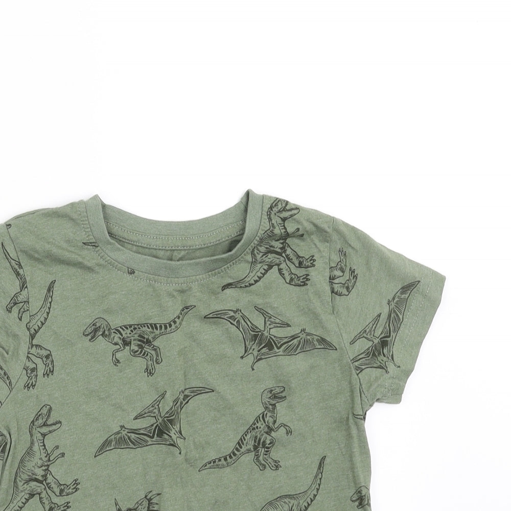 Primark Boys Green   Basic T-Shirt Size 3-4 Years  - dinosaur